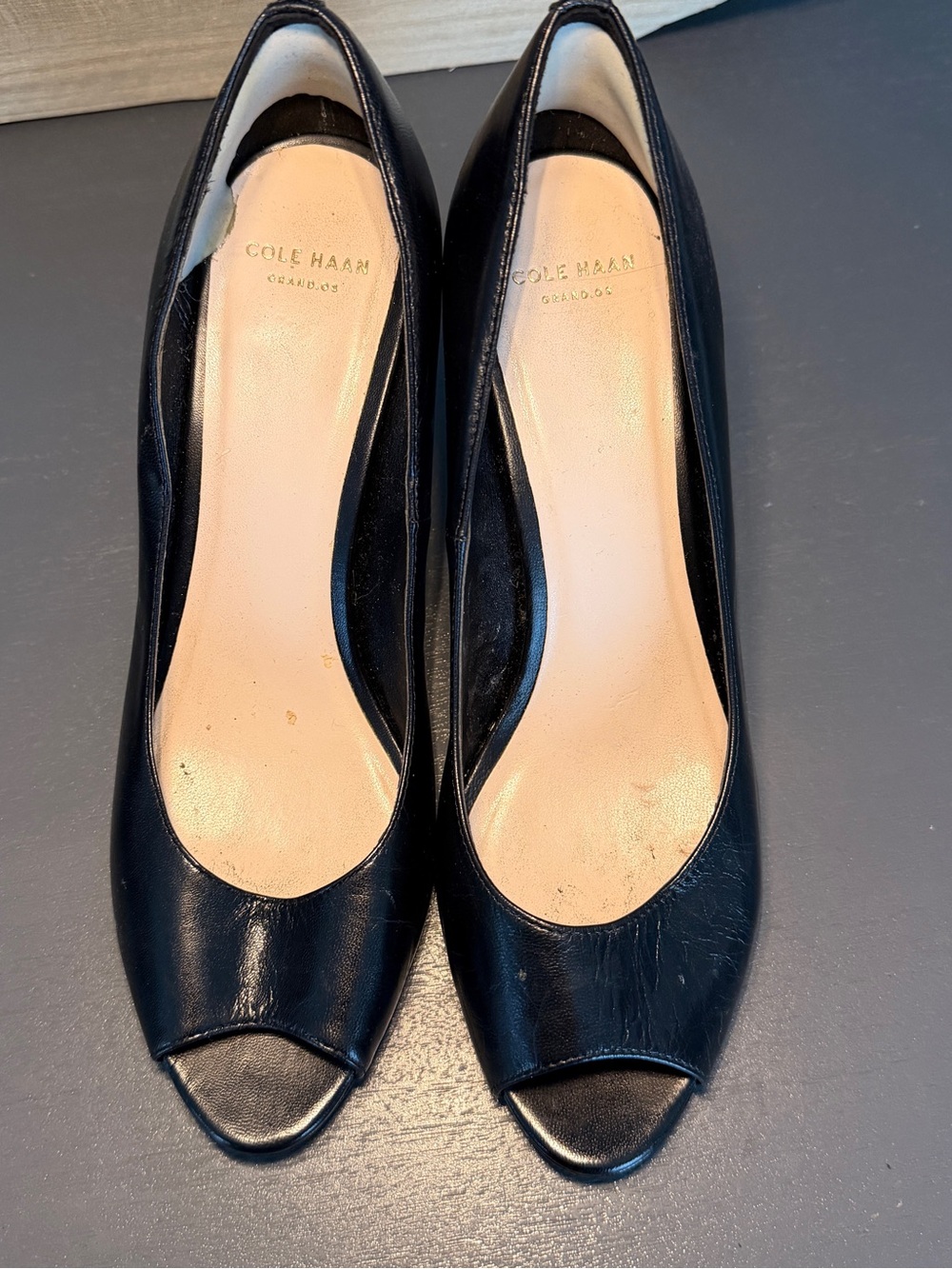 Cole Haan Black Leather Peep-Toe Heels
